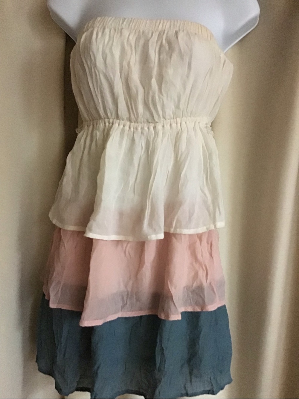 Tiered Strapless Chiffon Sundress in Cream, Blush & Slate